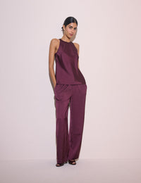 Plum Satin Wide Leg Lyra Trousers