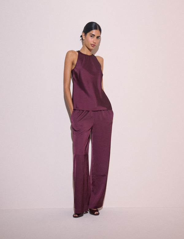 Plum Satin Wide Leg Lyra Trousers