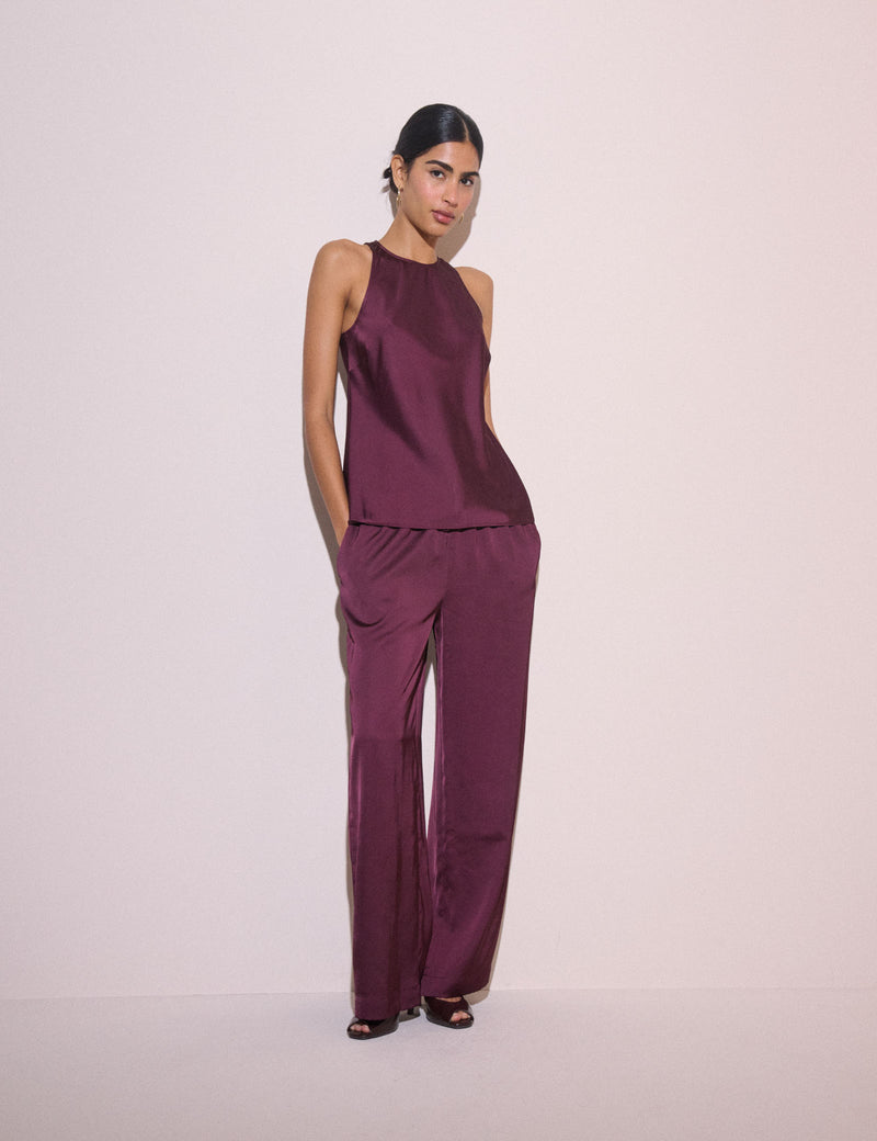 Plum Satin Wide Leg Lyra Trousers