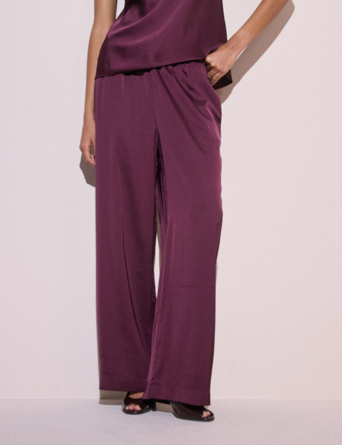 Plum Satin Wide Leg Lyra Trousers