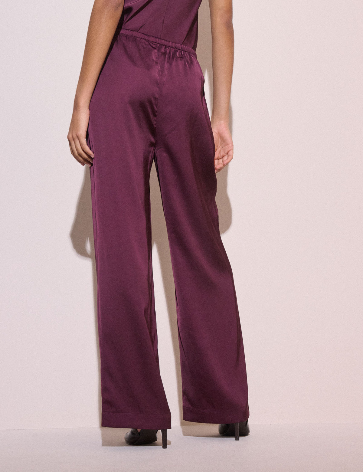 Plum Satin Wide Leg Lyra Trousers
