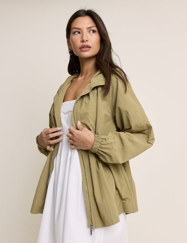 Khaki Drawcord Waist Hooded Parka