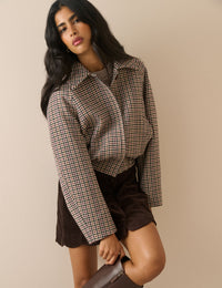 Heritage Check Faux Fur Collar Bomber Jacket