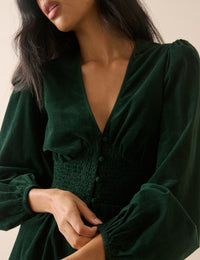 Emerald Green Balloon Sleeve Riley Cord Mini Dress
