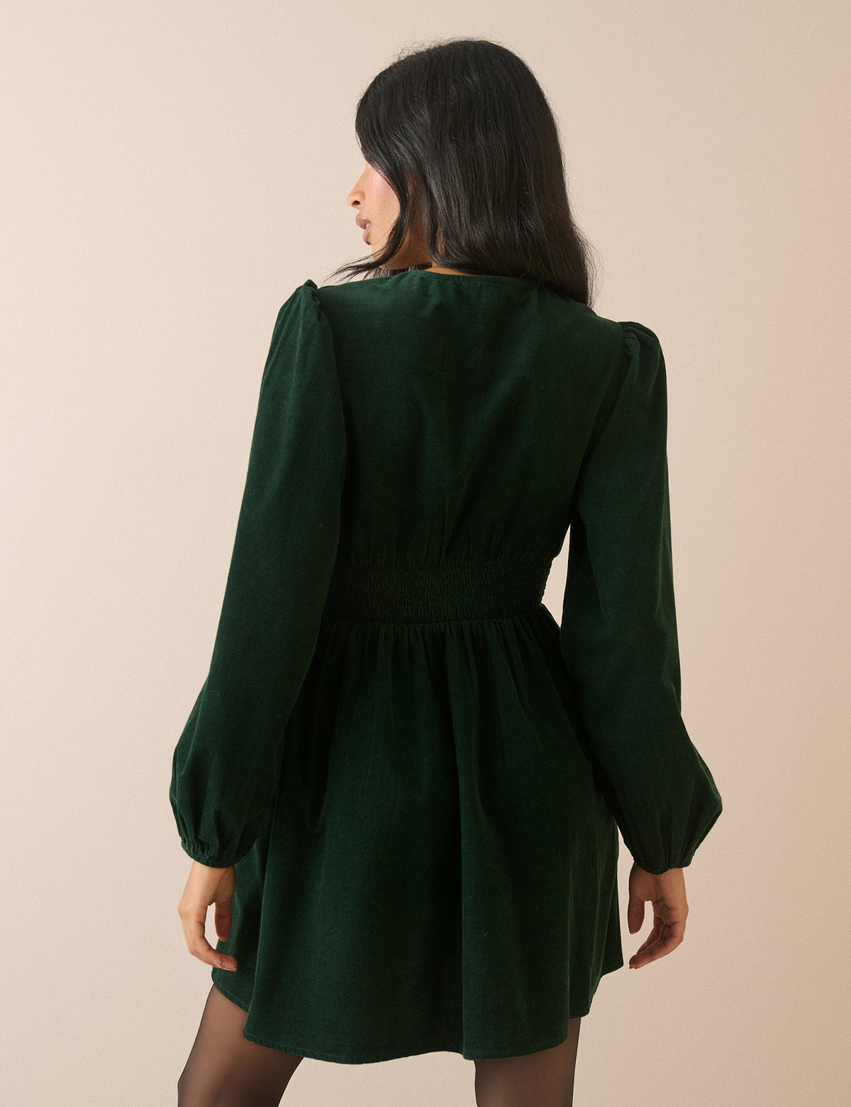 Emerald Green Balloon Sleeve Riley Cord Mini Dress