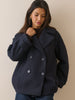 Navy Oversized Collar Wool-Blend Peacoat