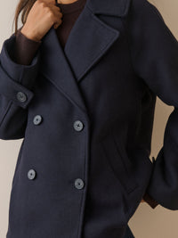 Navy Oversized Collar Wool-Blend Peacoat