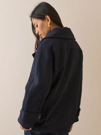 Navy Oversized Collar Wool-Blend Peacoat