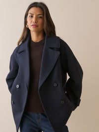 Navy Oversized Collar Wool-Blend Peacoat