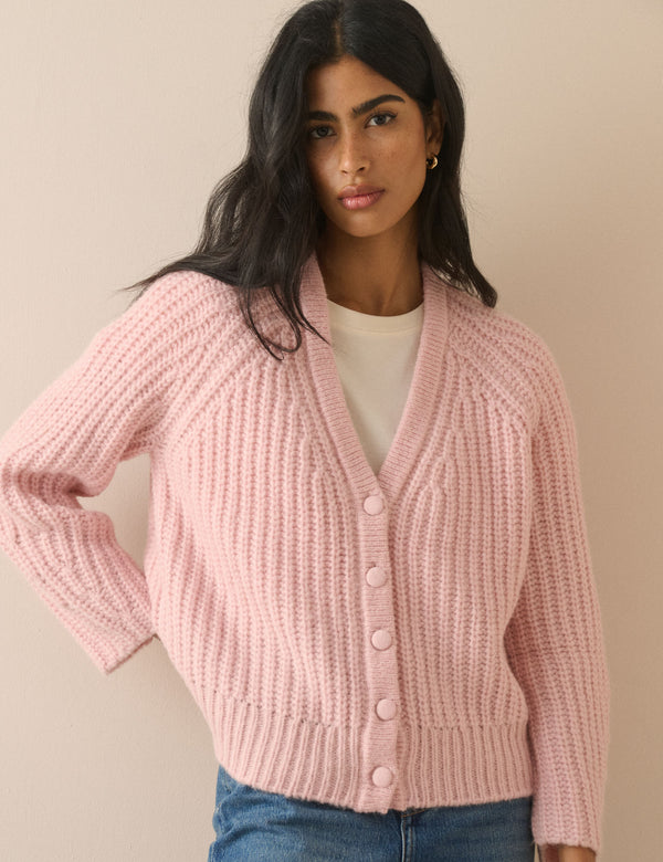 Light Pink Chunky Knitted Cardigan
