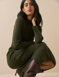 Khaki Ribbed Knitted Midi Dress