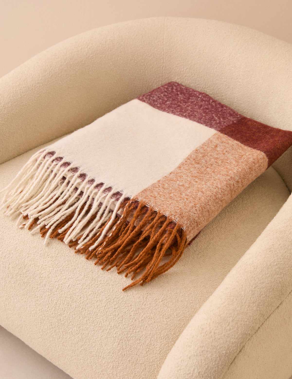 Burgundy and Tan Check Throw