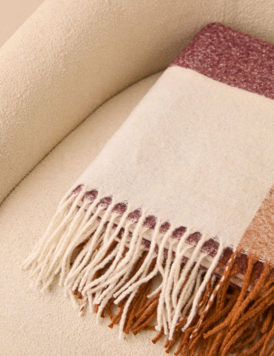 Burgundy and Tan Check Throw