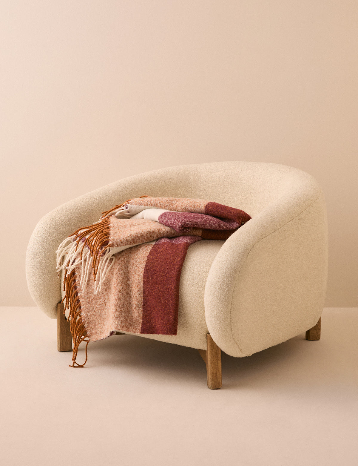 Burgundy and Tan Check Throw