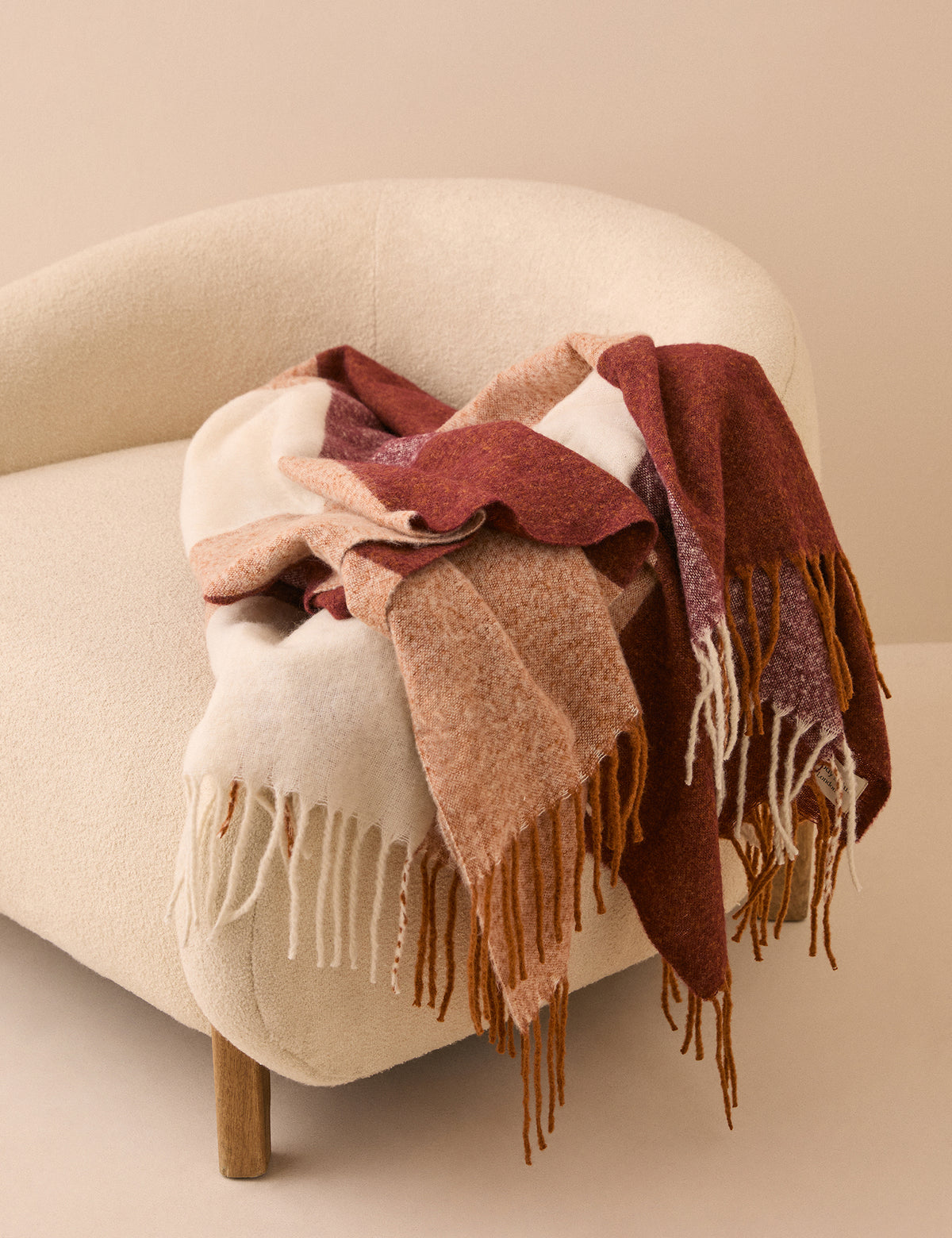 Burgundy and Tan Check Throw