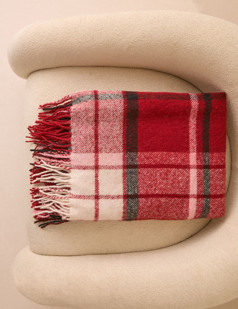 Red and White Tartan Check Throw