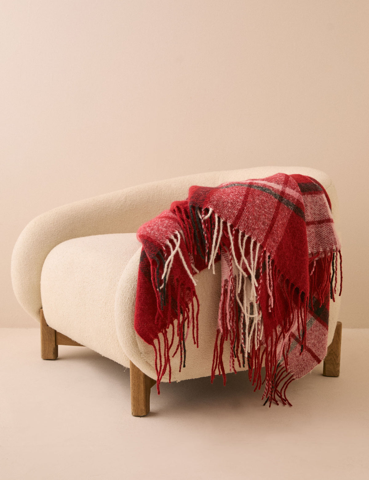 Red and White Tartan Check Throw