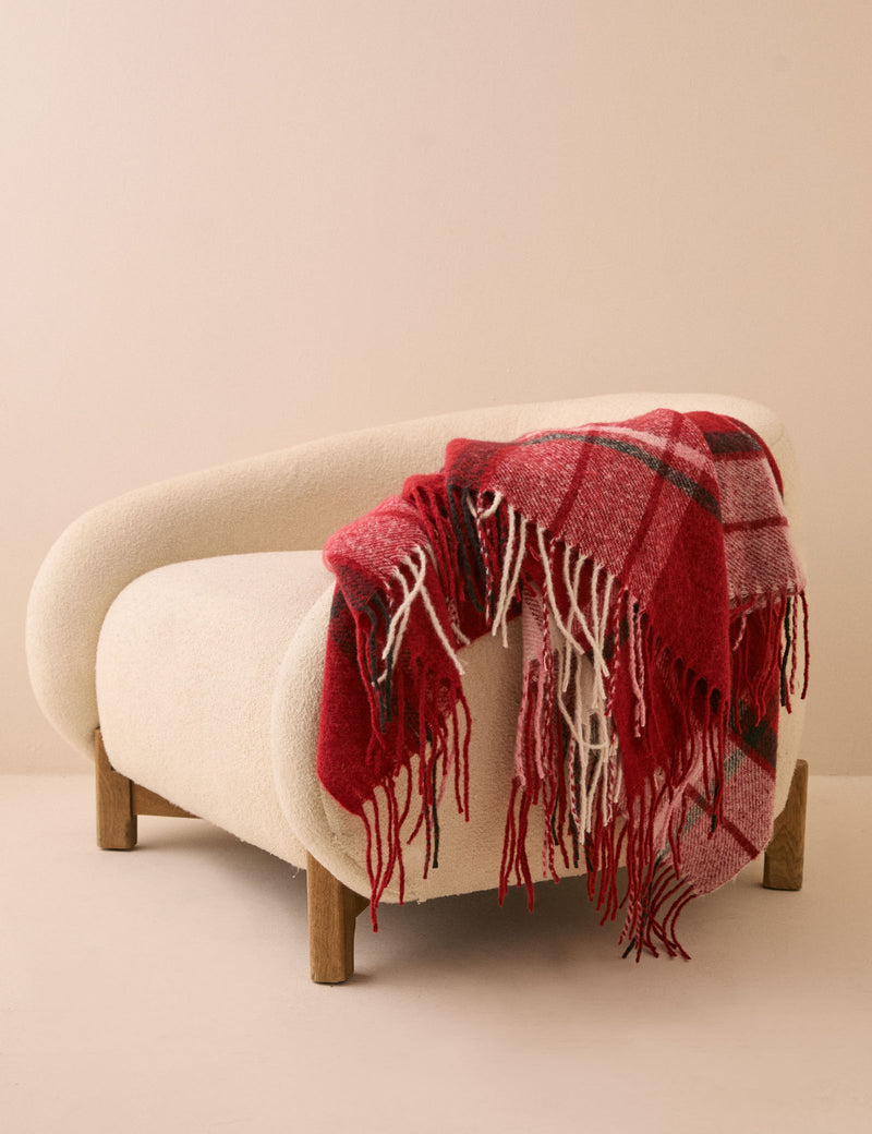 Red and White Tartan Check Throw