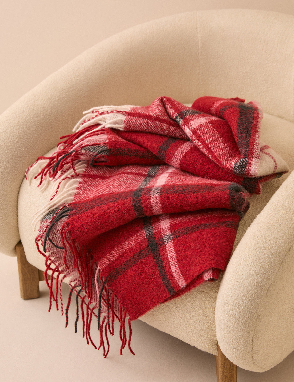 Red and White Tartan Check Throw