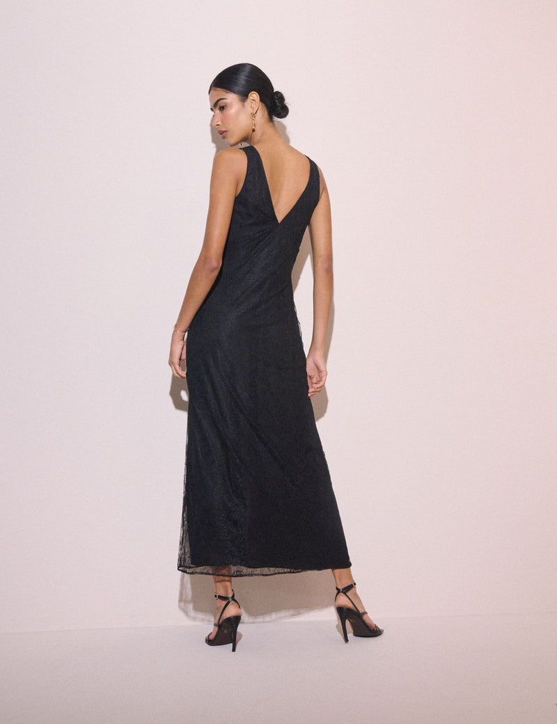 Black Lace V-Neck Joey Midi Dress
