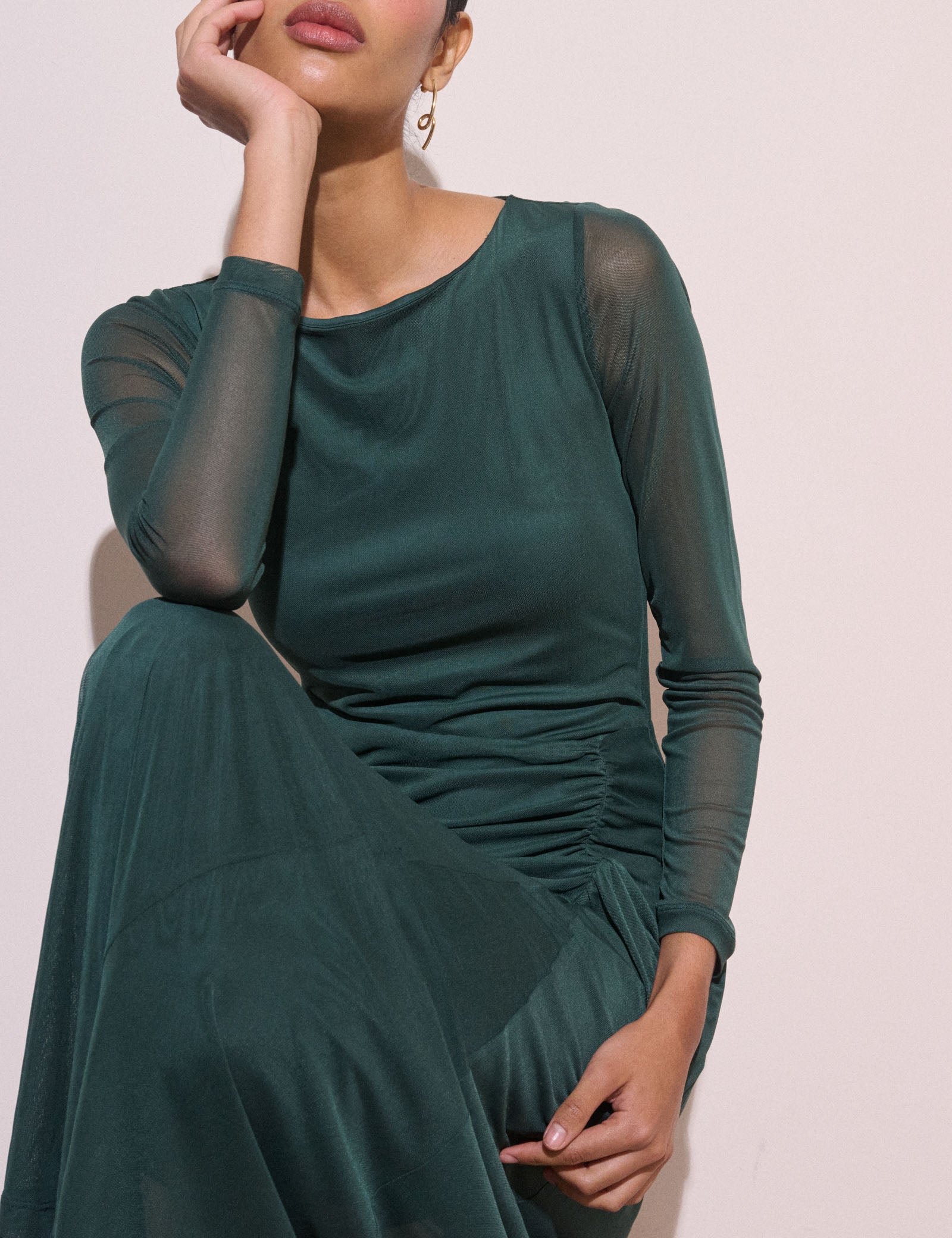 Dark Teal Ruched Hailey Midi Dress