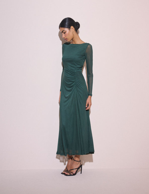 Dark Teal Ruched Hailey Midi Dress