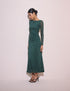 Dark teal ruched midi dress with long sleeves