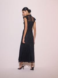 Black Floral Lace Katell Midi Dress