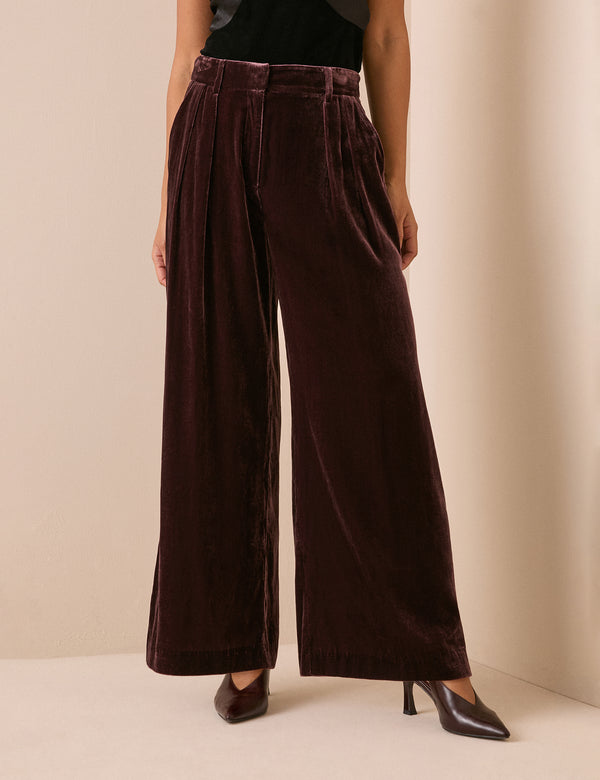 Brown Velvet Wide Leg Trouser