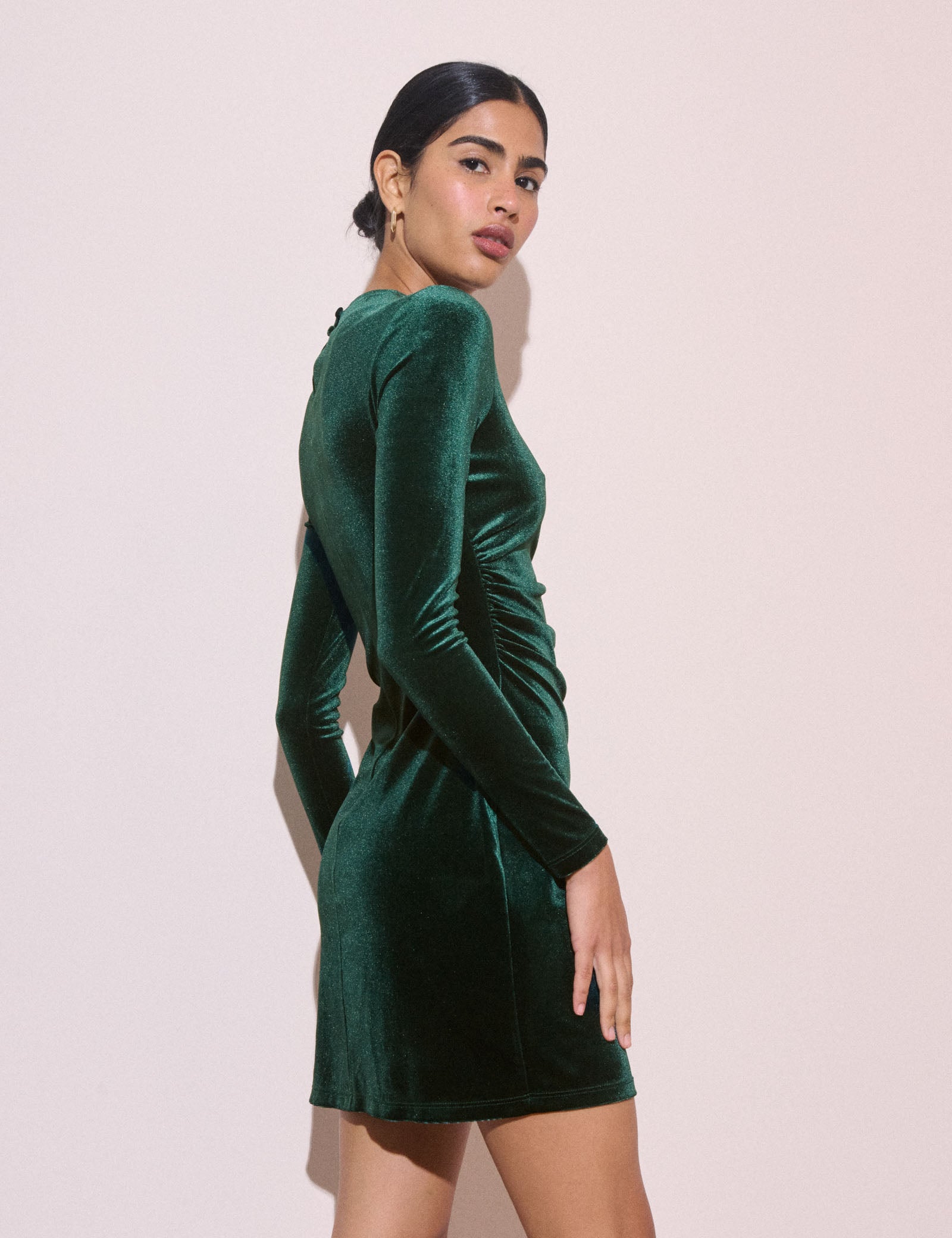 Emerald Green Long Sleeve Velvet Marilyn Mini Dress