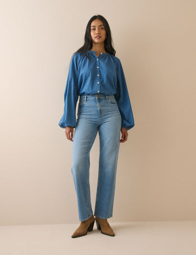 Mid Blue High Rise Kingston Straight Leg Jeans