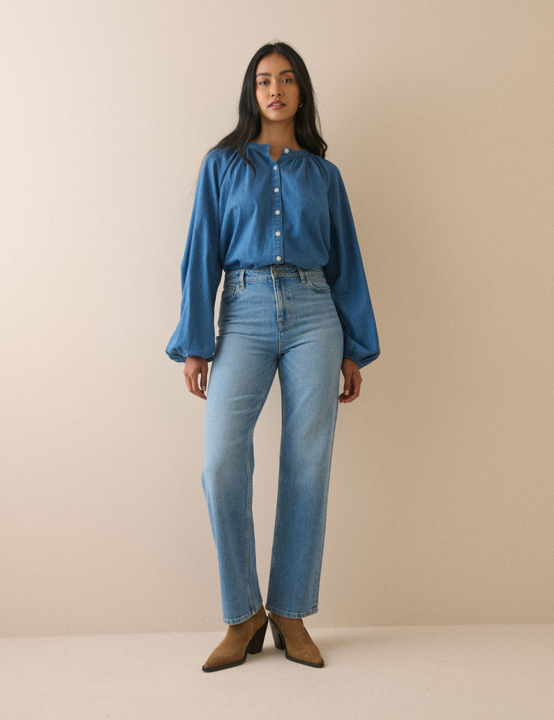 Mid Blue High Rise Kingston Straight Leg Jeans