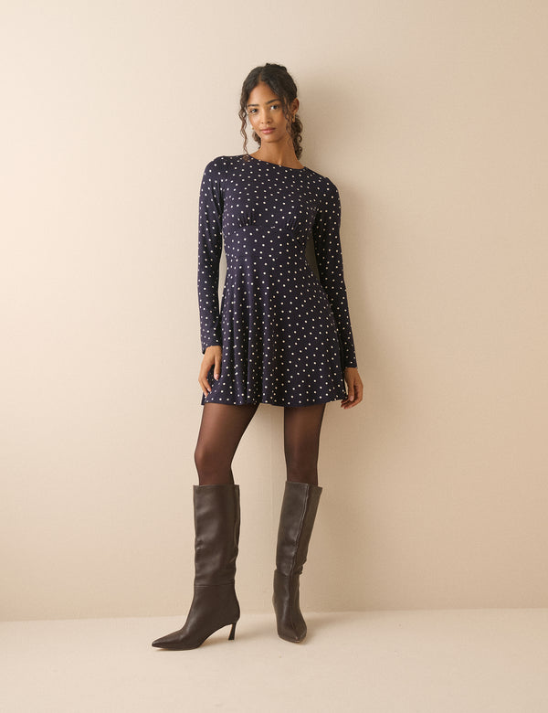 Navy Polka Dot Jersey Tate Mini Dress