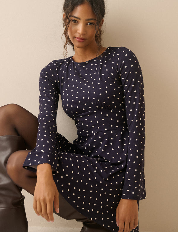 Navy Polka Dot Jersey Tate Mini Dress