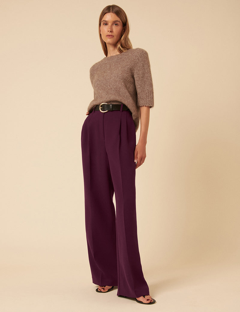 Burgundy Wide Leg Jax Crepe Trousers