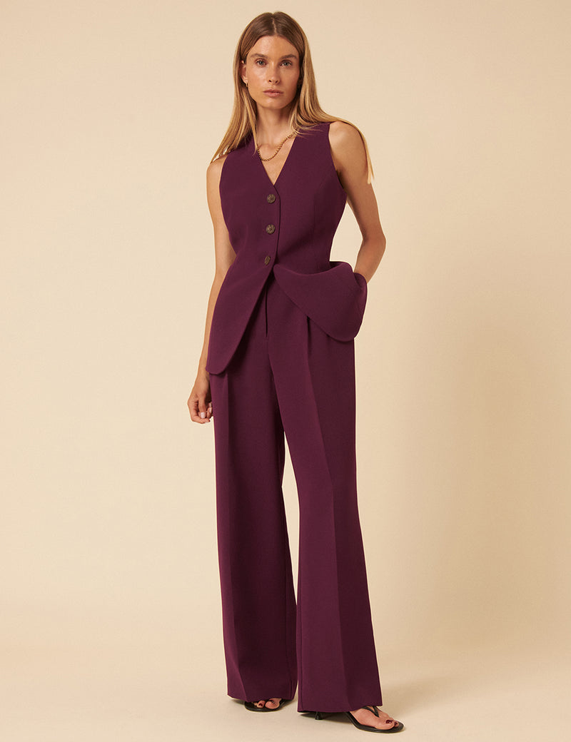 Burgundy Wide Leg Jax Crepe Trousers
