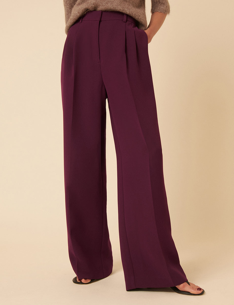 Burgundy Wide Leg Jax Crepe Trousers
