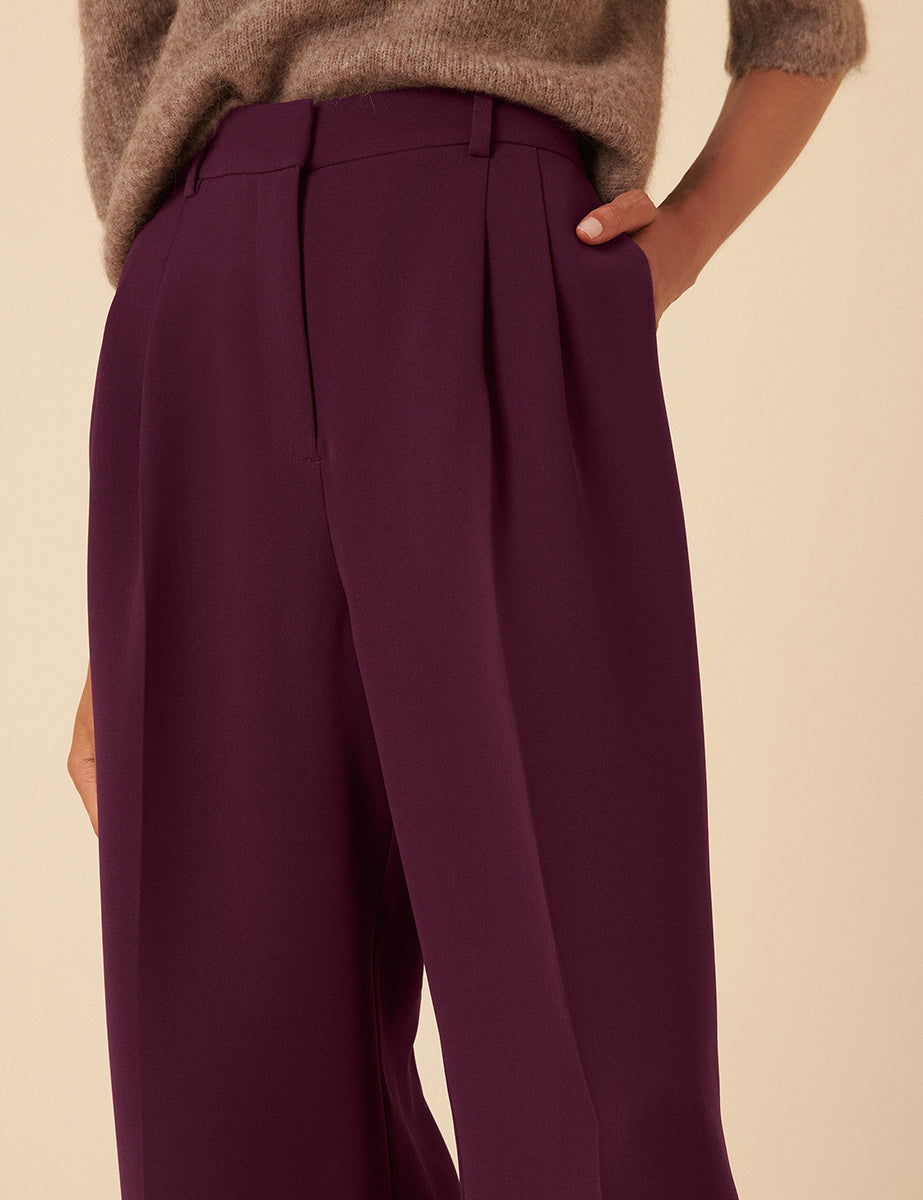 Burgundy Wide Leg Jax Crepe Trousers