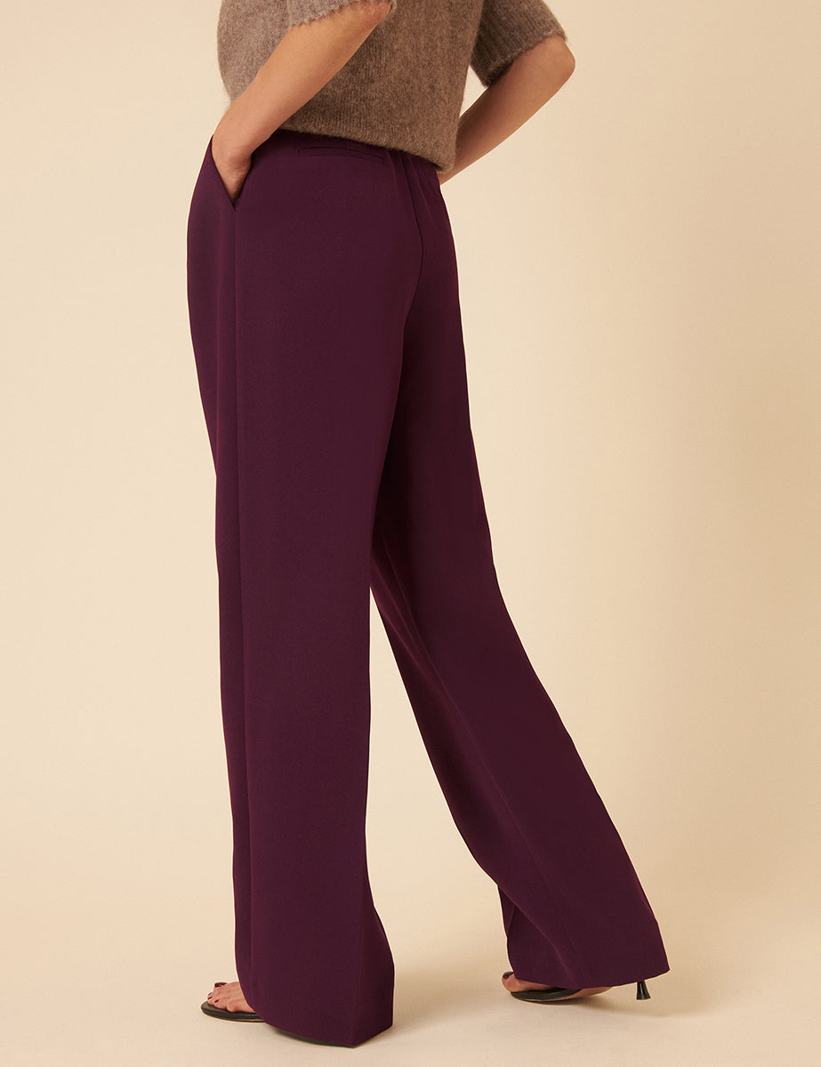 Burgundy Wide Leg Jax Crepe Trousers