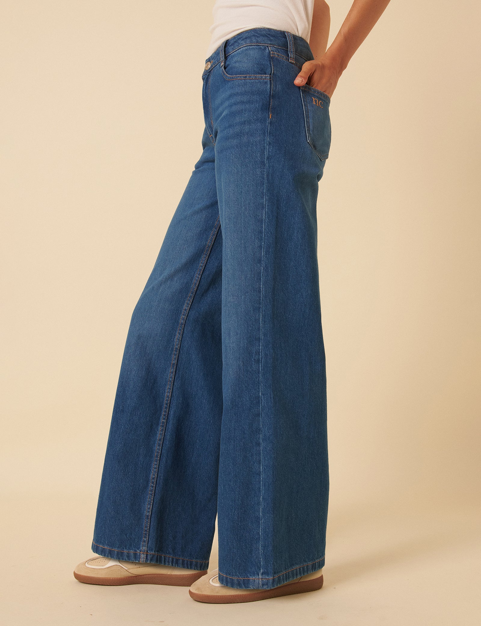 Blue Mid Rise Carnaby Wide Leg Jeans