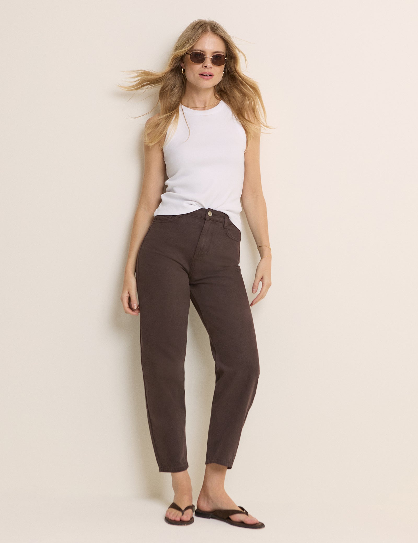 Brown High Rise Putney Barrel Leg Jeans