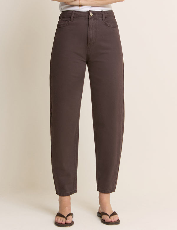 Brown High Rise Putney Barrel Leg Jeans