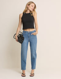 Blue Mid Rise Camden Tapered Jeans