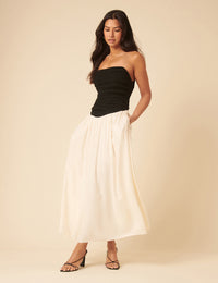 Black Bandeau Linen-blend Contrast Kendra Midi Dress