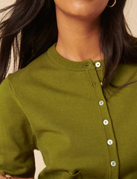 Green Crew Neck Cardigan