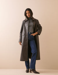 Dark Brown Croc-Embossed Leather Coat