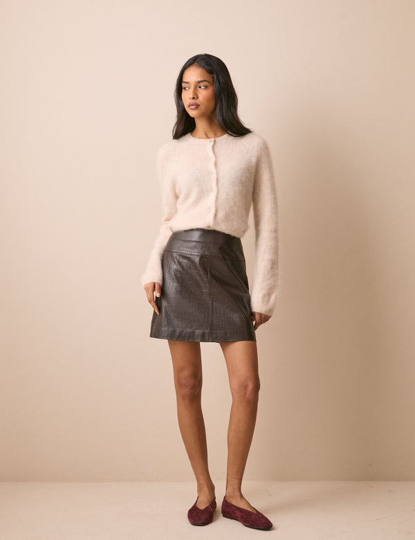 Brown Croc-Embossed Leather Mini Skirt