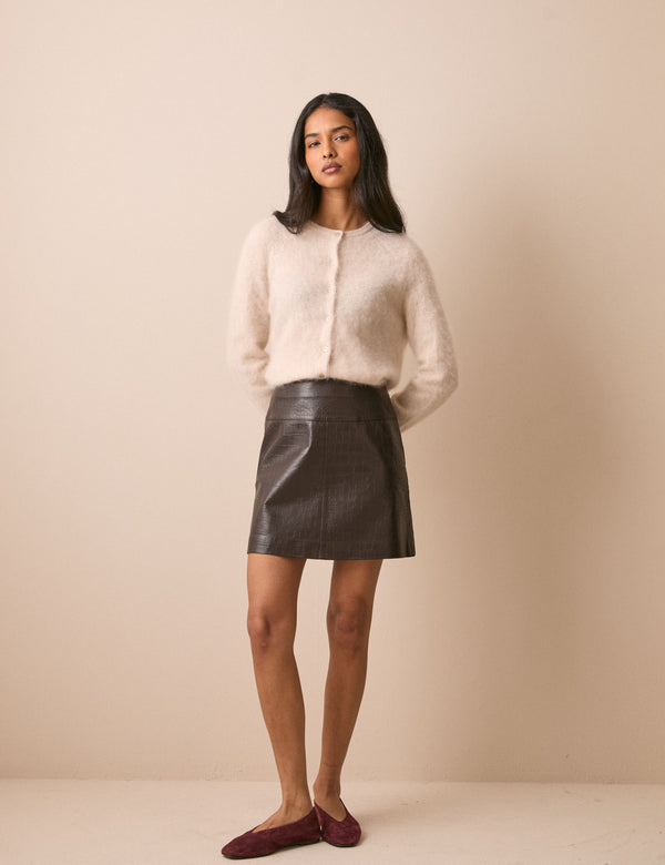 Brown Croc-Embossed Leather Mini Skirt