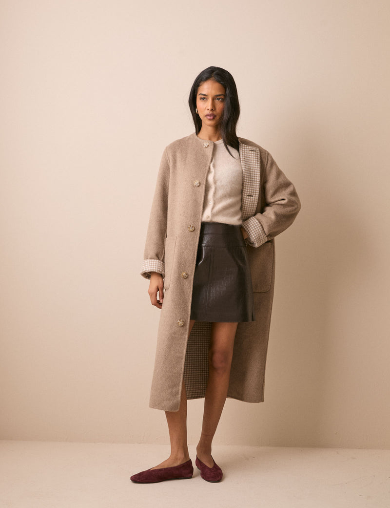 Brown Croc-Embossed Leather Mini Skirt