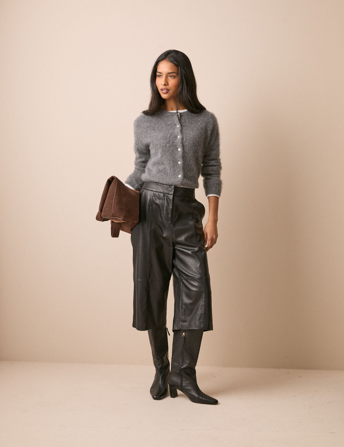 Black Leather High Waisted Culottes